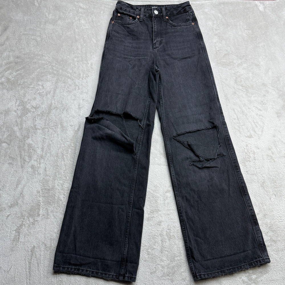 BDG Puddle Wide Leg Jeans Women's 24 Black Distressed High Rise Y2K Baggy Denim